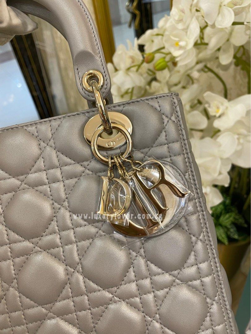 Thumbnail: Brand New Lady Dior Medium Pearly Grey Lamb Light GHW