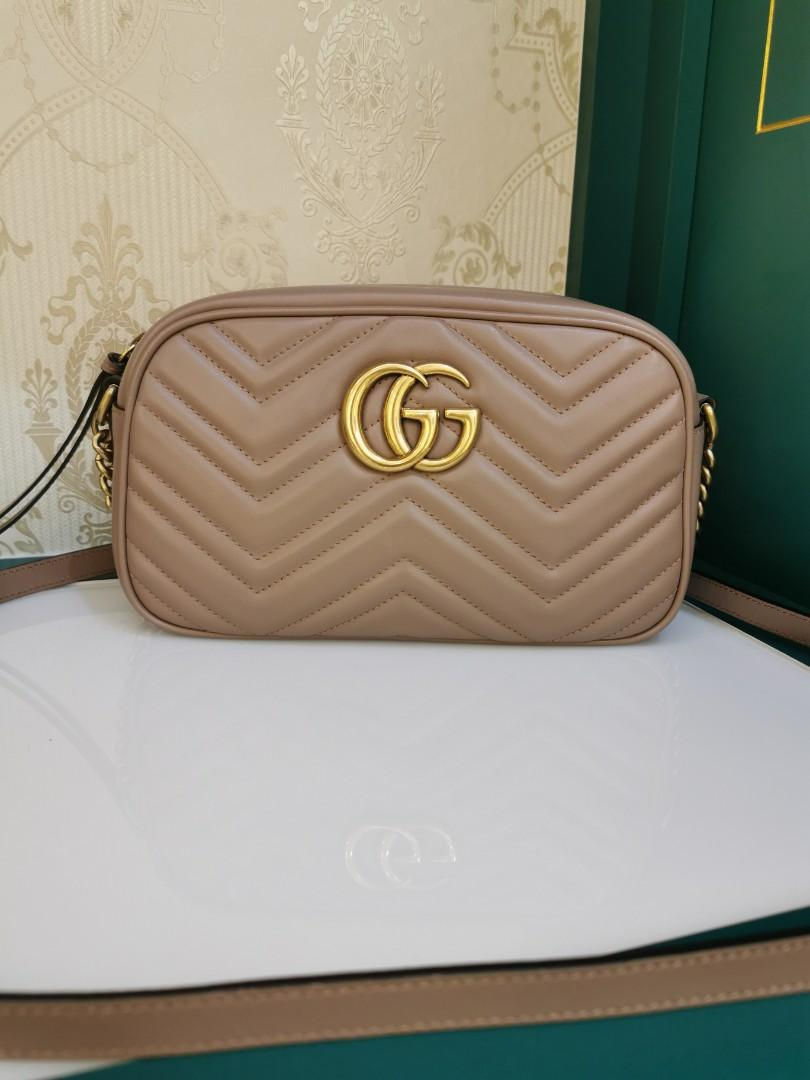 Thumbnail: Like New Gucci Marmont Camera Small matelasse Shoulder Bag dusty pink Calf GHW