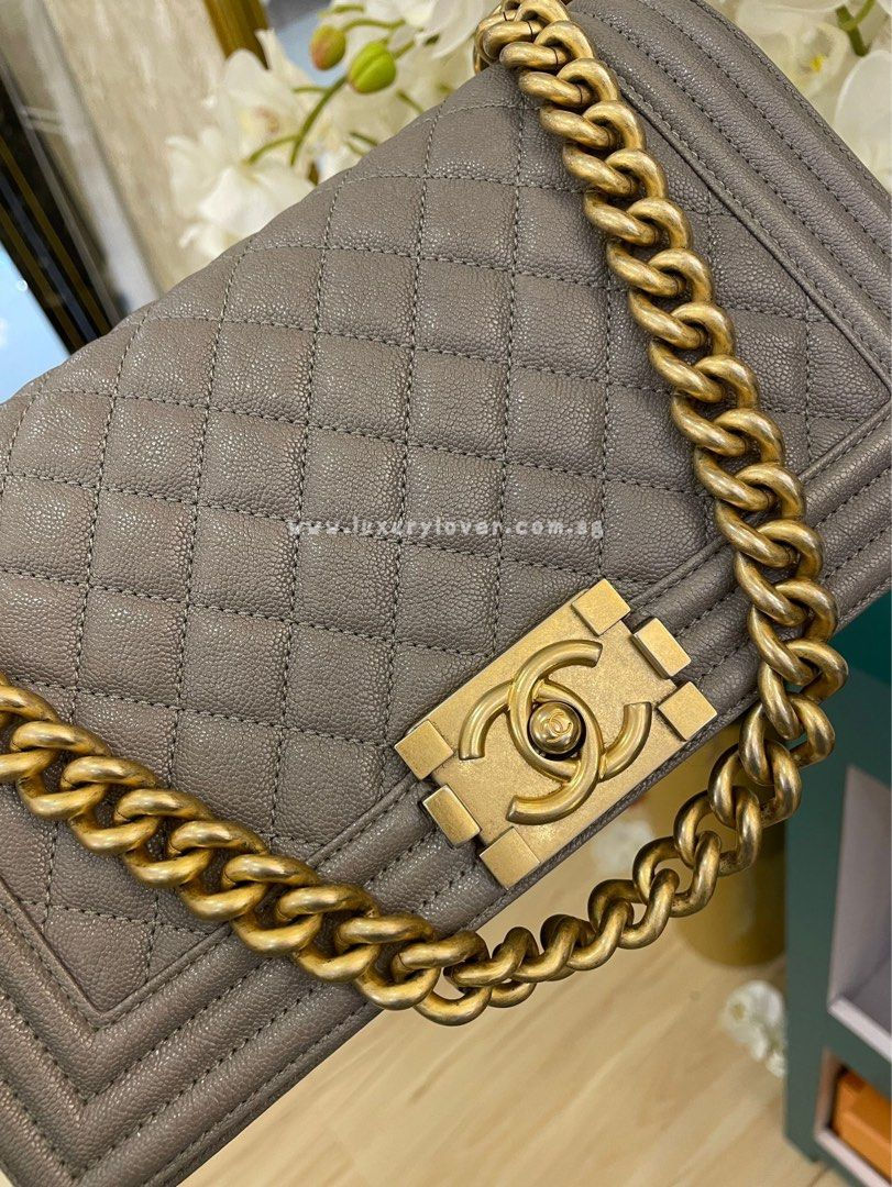 Thumbnail: #26 LNIB Chanel Boy Old Medium Grey Caviar GHW