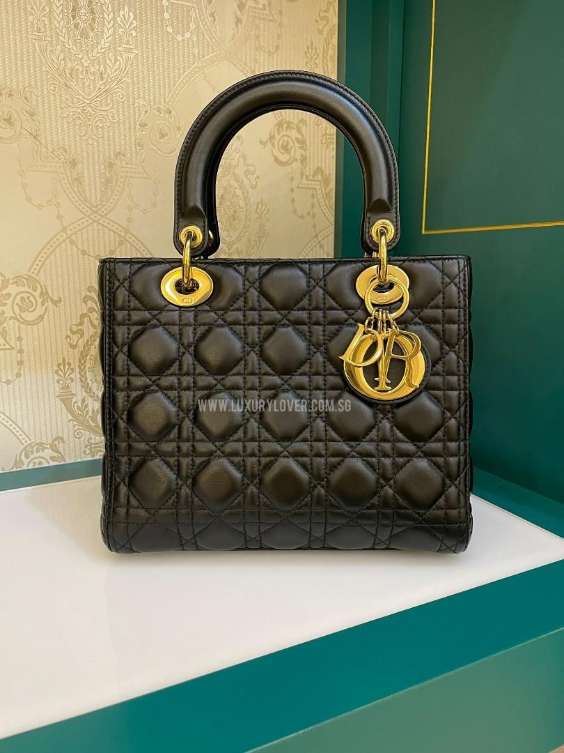 Thumbnail: Like New Lady Dior Medium Black Lamb GHW