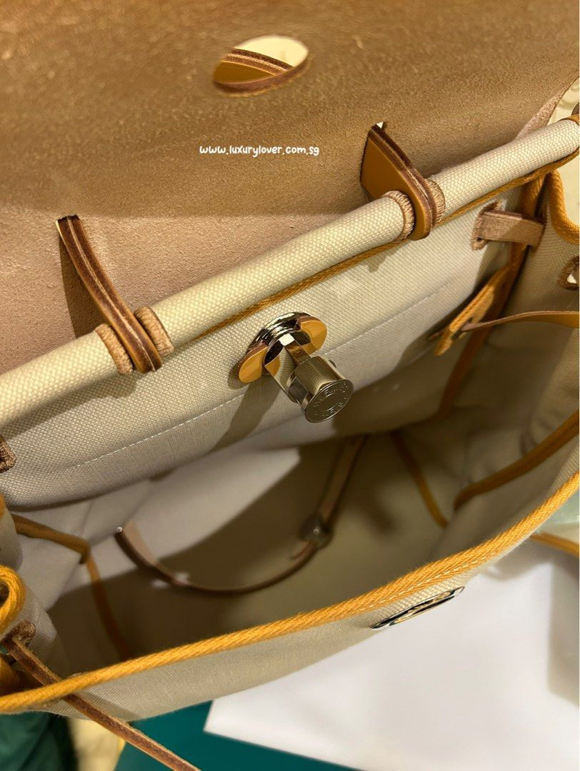 Thumbnail: Brand New Hermes Herbag Backpack Beige Canvas/Vache PHW