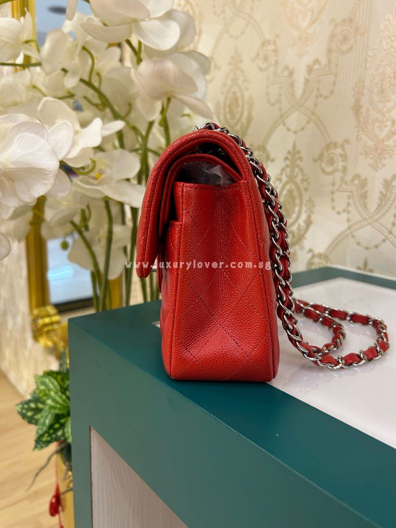 Thumbnail: Chanel Classic Double Flap Small Orange Red Caviar SHW