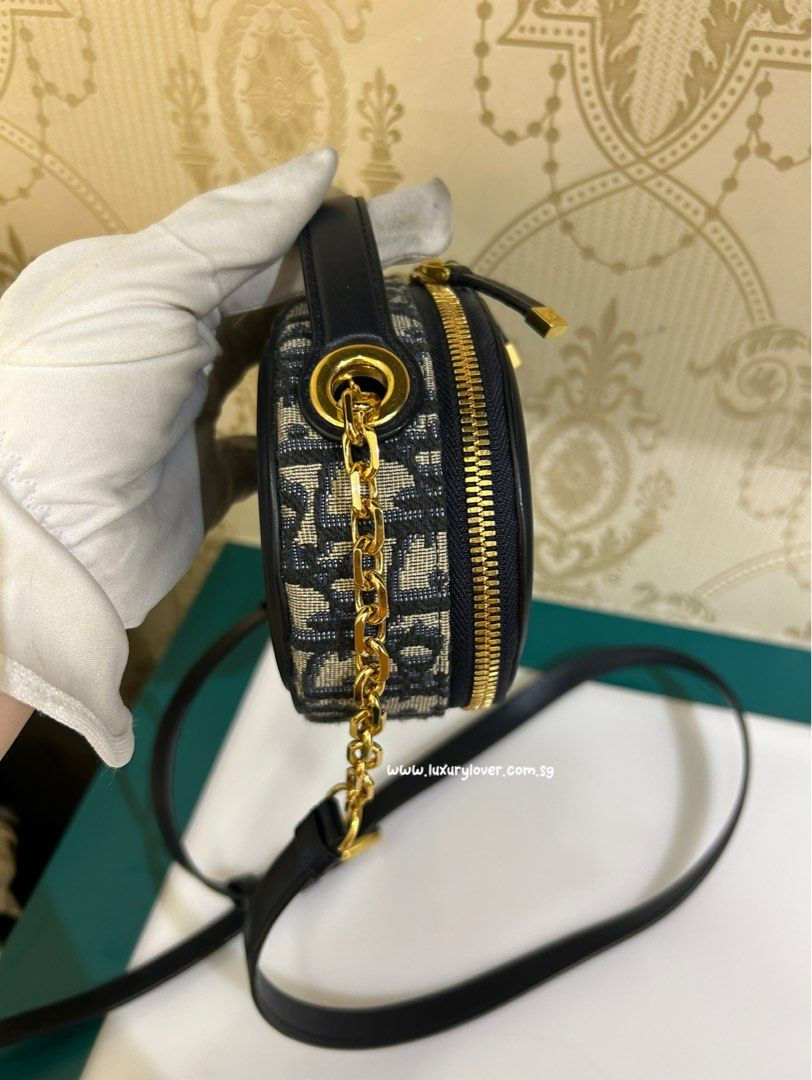 Thumbnail: Like New Dior CD Signature Oval Camera Bag Blue Oblique Jacquard