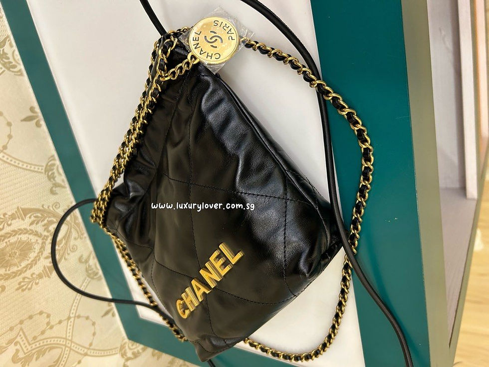 Thumbnail: BNIB Chanel 22 Mini Handbag Black Shiny Calf GHW