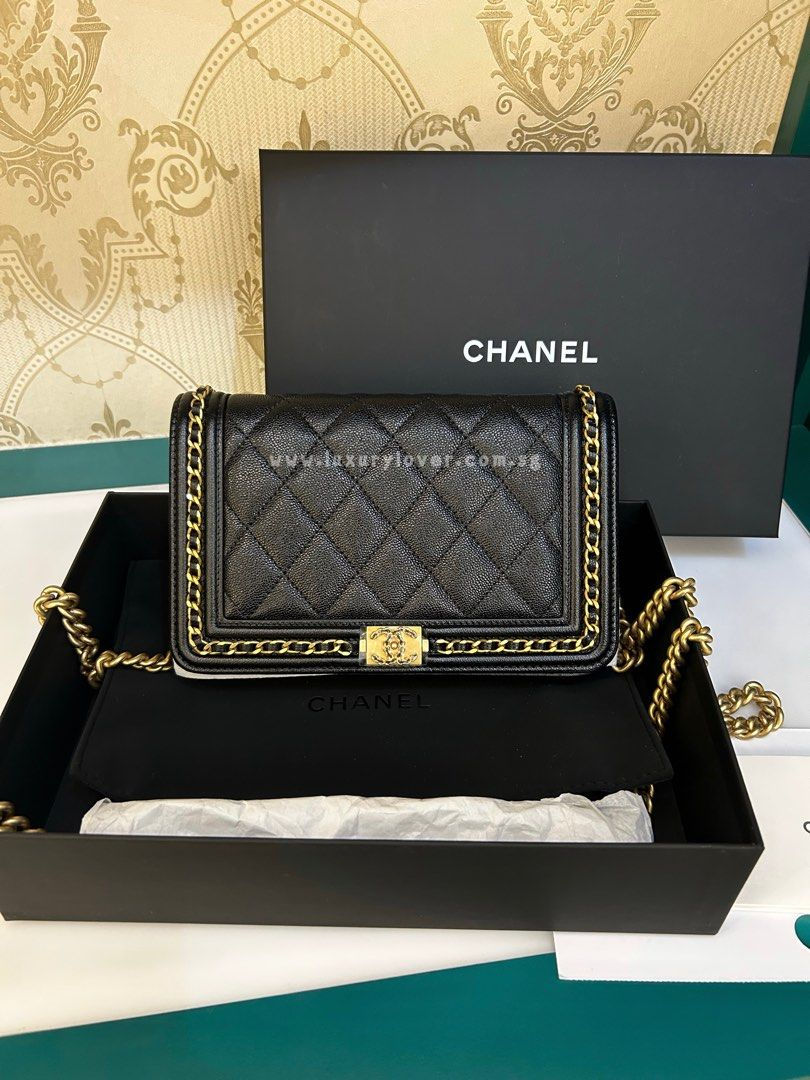 BNIB Chanel Boy Wallet on Chain WOC Chained Black Caviar GHW
