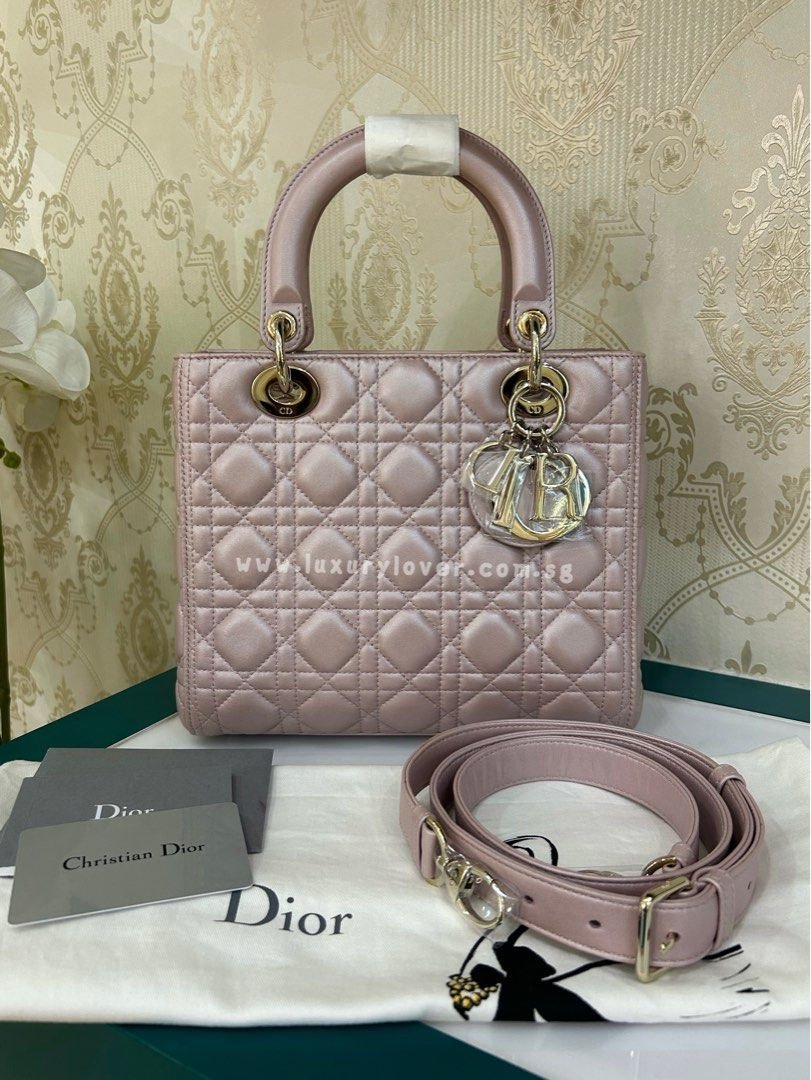 Brand New Dior Lady Dior Medium Pearly Lotus Pink Lamb LGHW