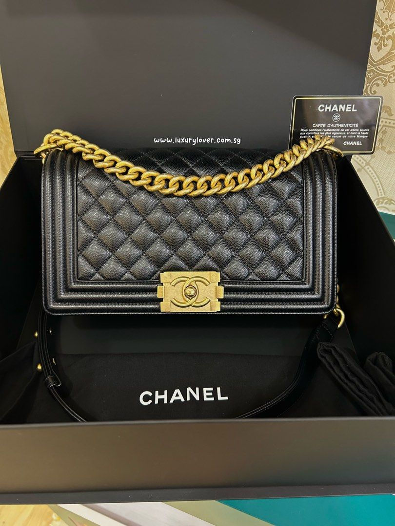 #29 LNIB Chanel Boy Old Medium Black Caviar GHW