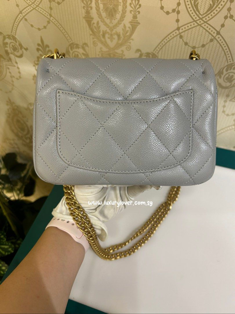 Thumbnail: Chanel 24P Sweet Heart Mini Flap Grey Caviar GHW