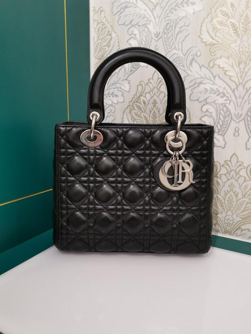 Thumbnail: Like New Lady Dior Medium Black Lamb with SHW