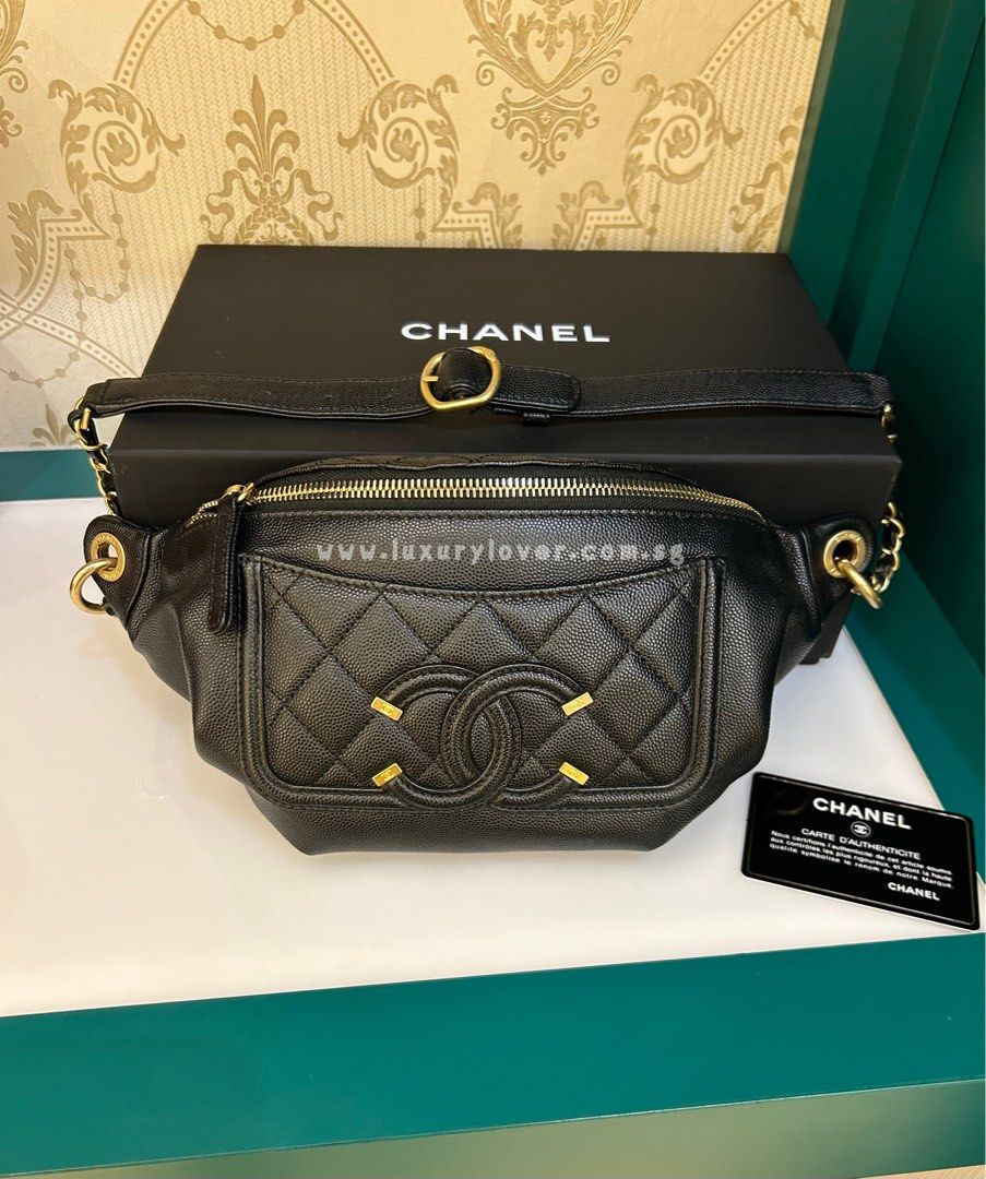 #28 LNIB Chanel Waist Bag CC Filigree Black Caviar GHW