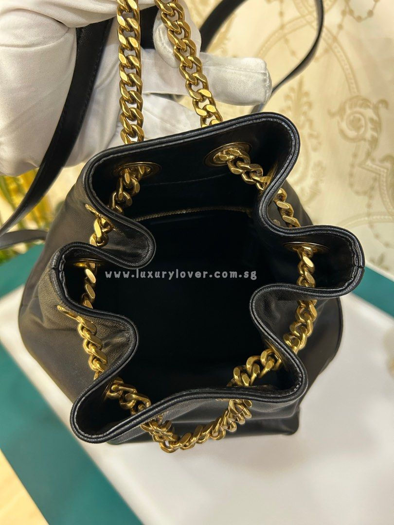 Thumbnail: Like New YSL Jamie Monogram Drawstring Leather Backpack Black GHW