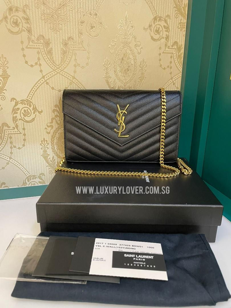 LNIB YSL WOC Chain Wallet Black Grained Calf GHW