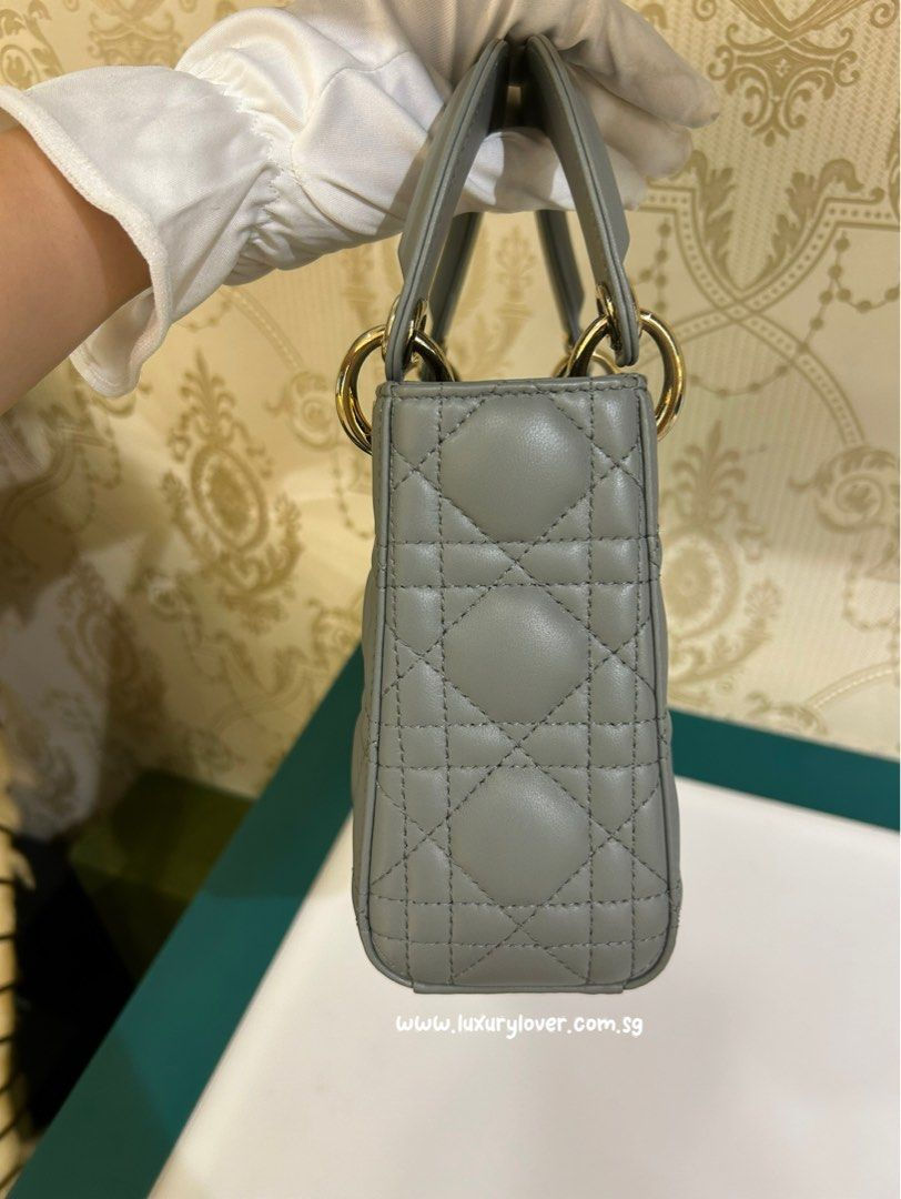 Thumbnail: BNIB Dior Lady Dior Mini Stone Grey Lamb LGHW