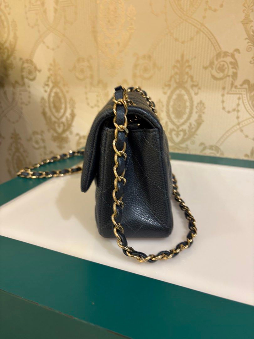Thumbnail: Chanel Classic Mini Rectangular Flap Dark Blue Shiny Caviar Gold