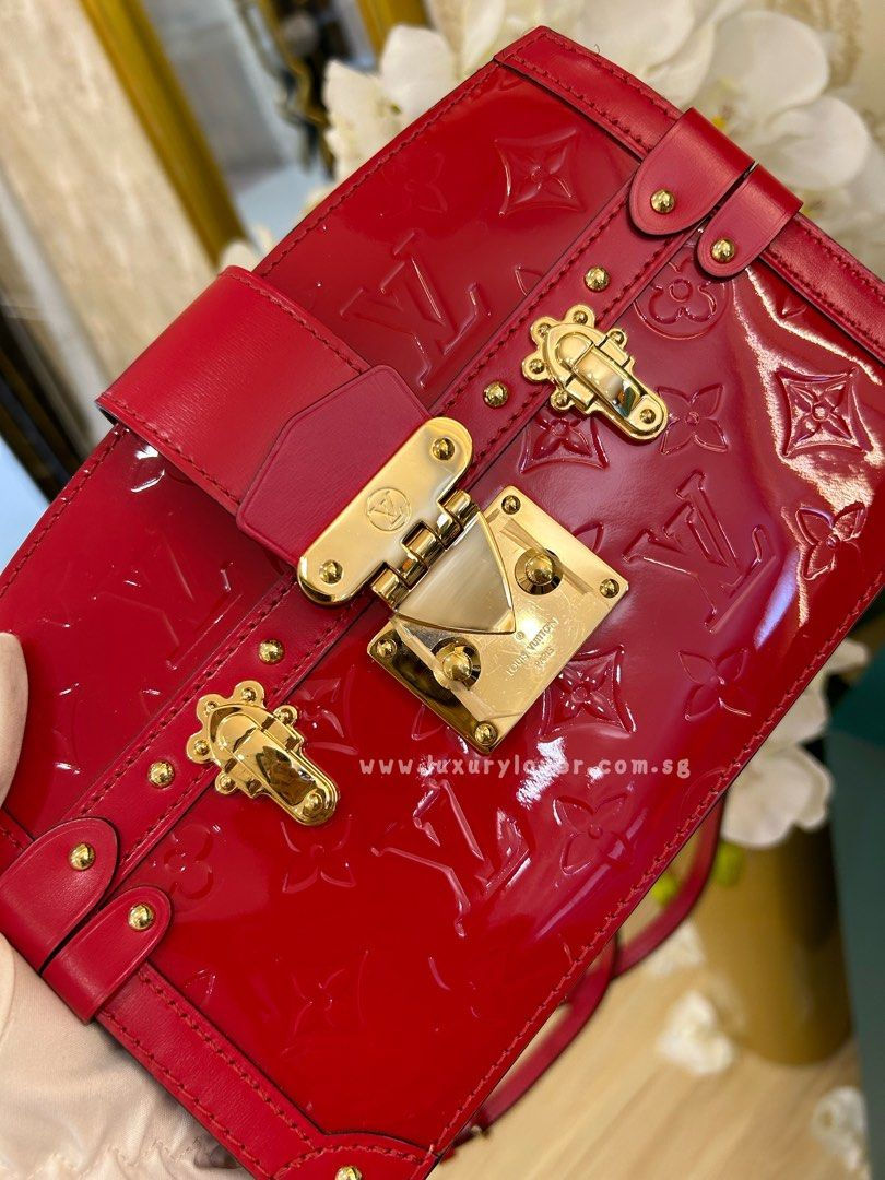 Like New LV Louis Vuitton Trunk Clutch Red Vernis GHW LuxuryLover