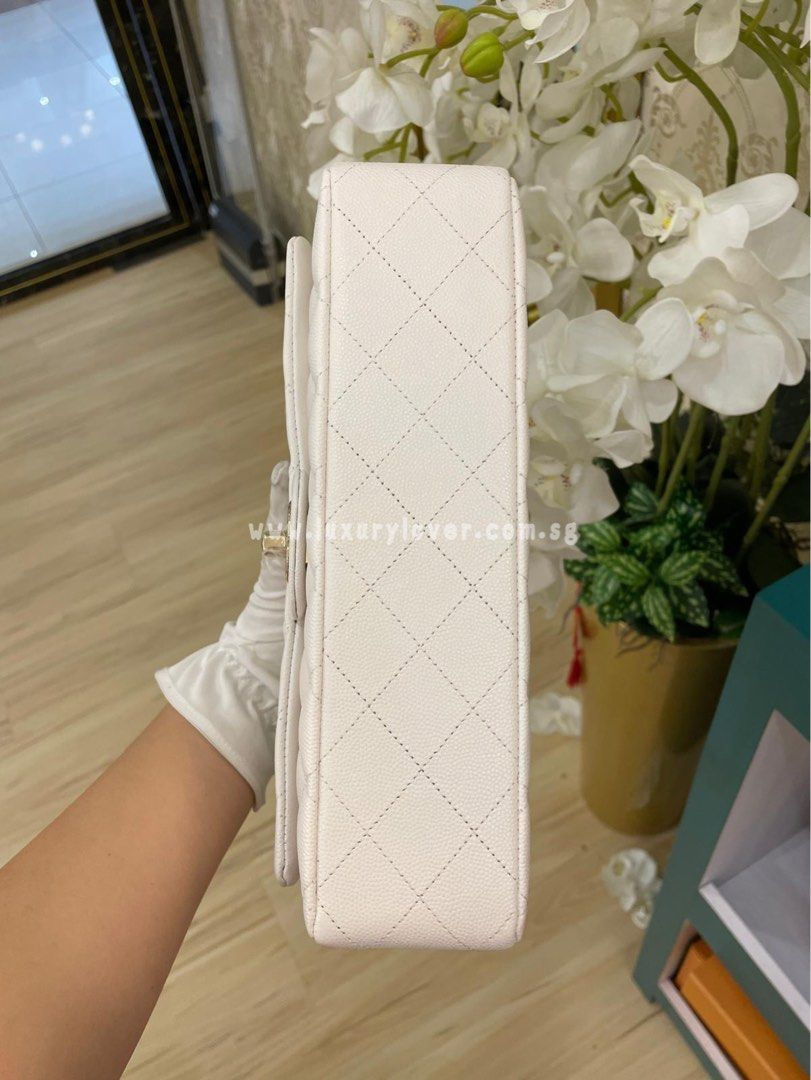 Thumbnail: BNIB Chanel Classic Double Flap Small White Caviar Light GHW