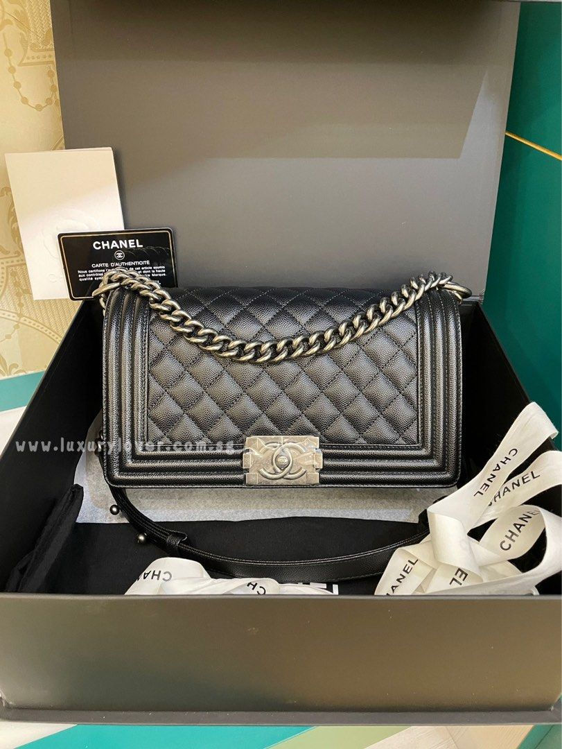 #29 BNIB Chanel Boy Old Medium Black Caviar RHW