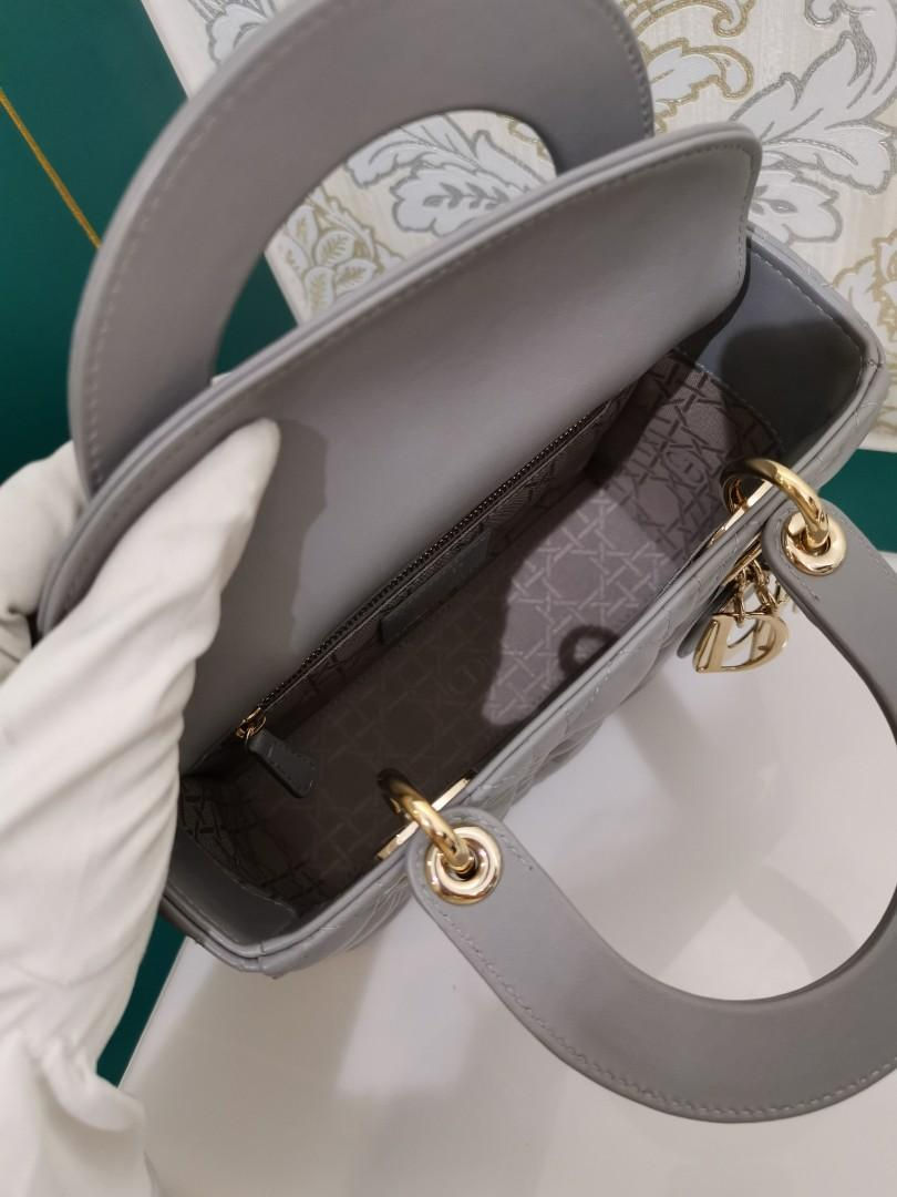 Thumbnail: Like New ABC Dior Lady Dior Small Grey Lamb with Light GHW