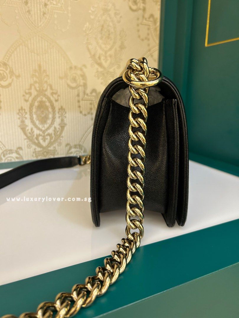 Thumbnail: #28 BNIB Chanel Boy Old Medium Chevron Black Iridescent Caviar GHW