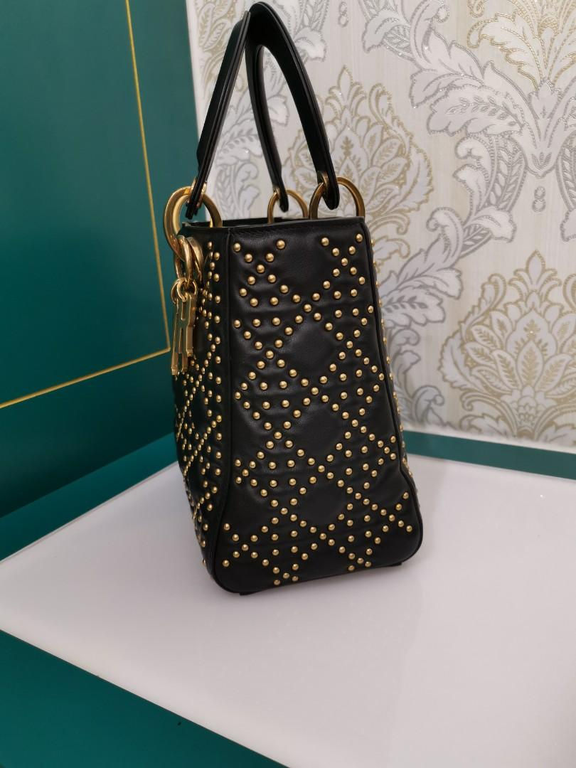 Thumbnail: Like New Lady Dior Stud Supple Medium Black Calf with GHW