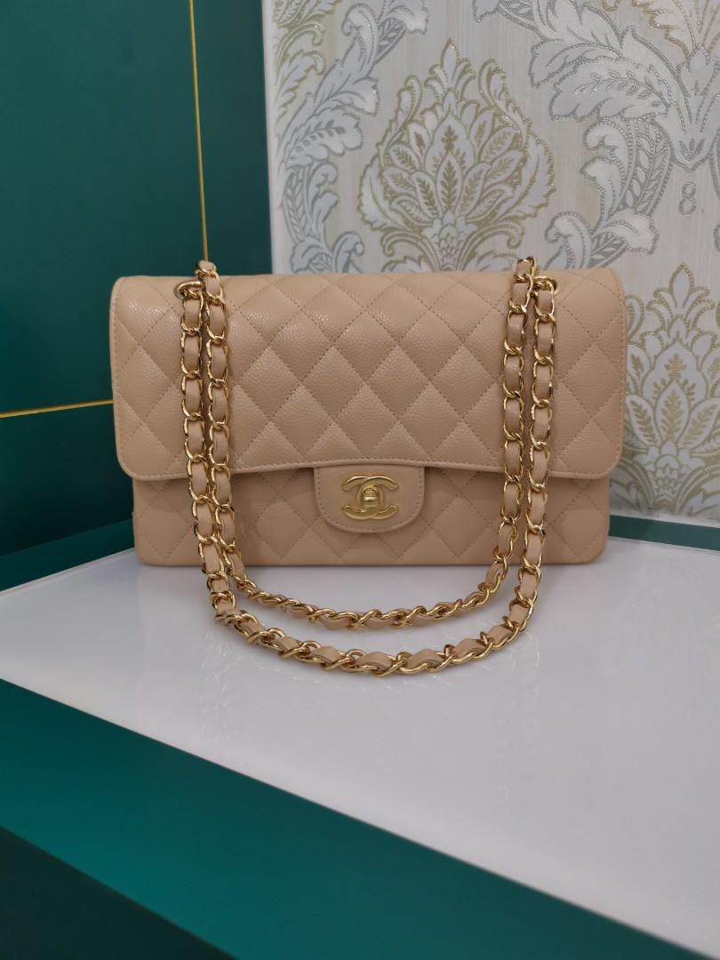 Thumbnail: #30 BNIB Chanel Medium Classic Double Flap Beige Caviar GHW