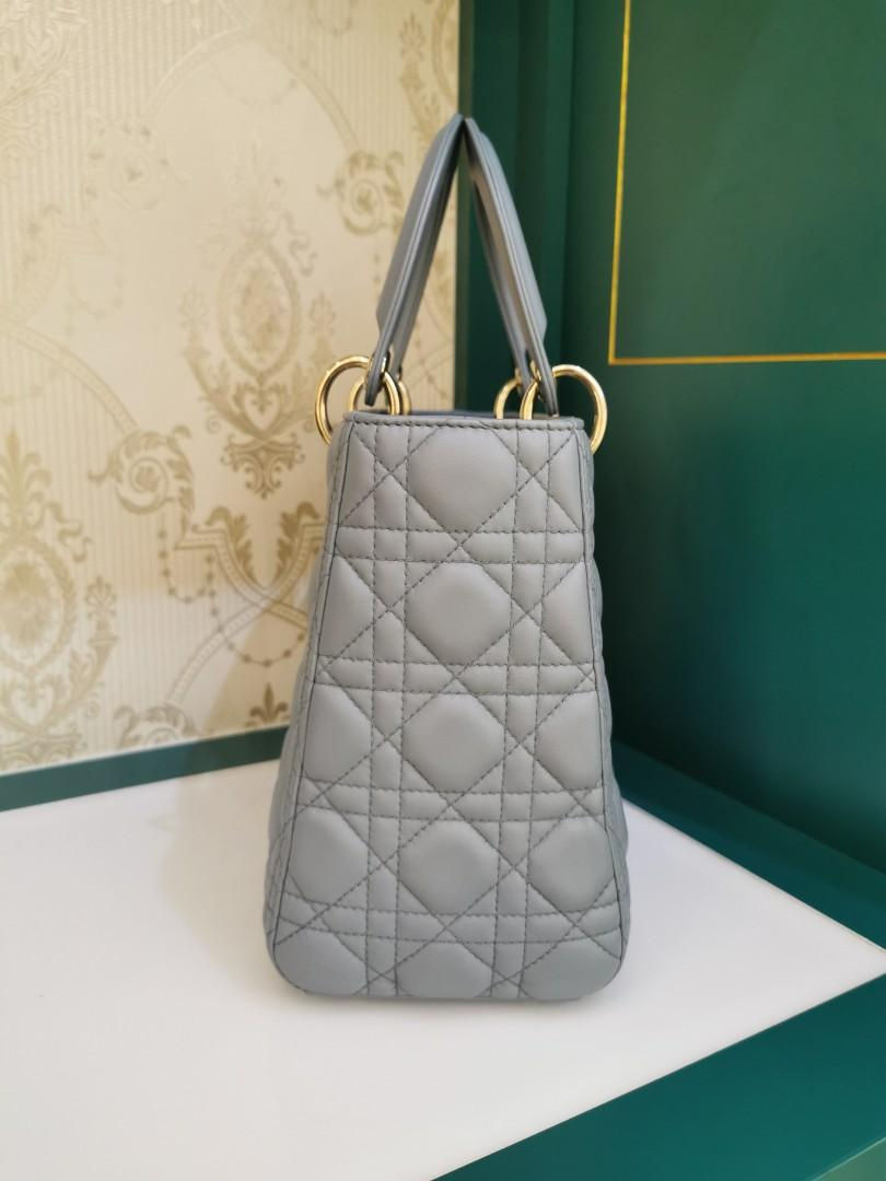 Thumbnail: Like New Lady Dior Greylish Blue Medium Lamb GHW