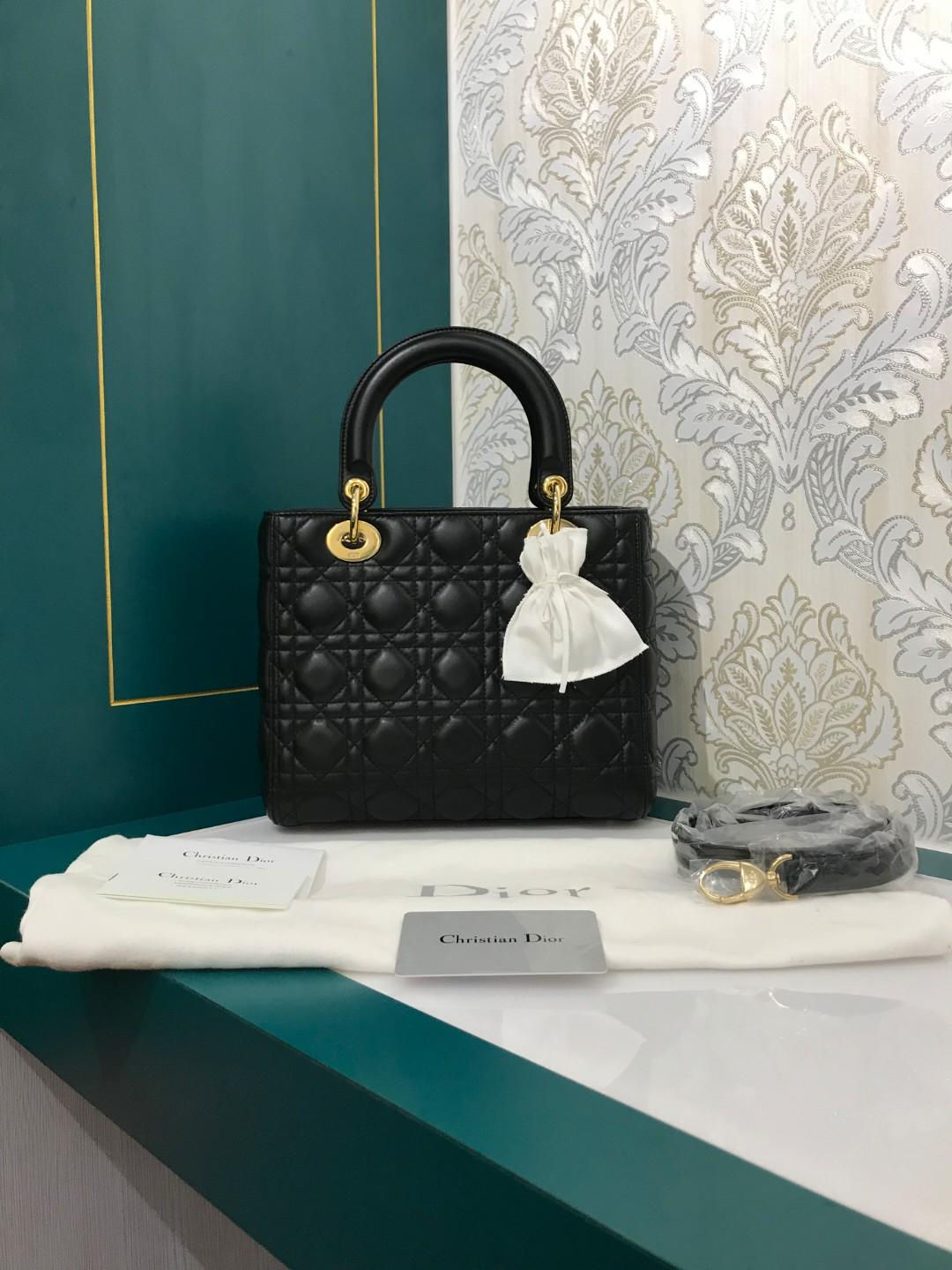 Brand New Lady Dior Medium Black Lamb with GHW