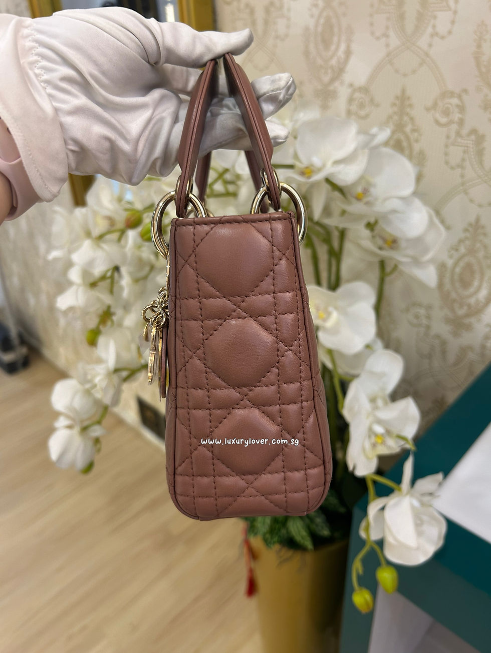 Thumbnail: BNIB Dior Lady Dior Mini Petale Briq Lamb LGHW