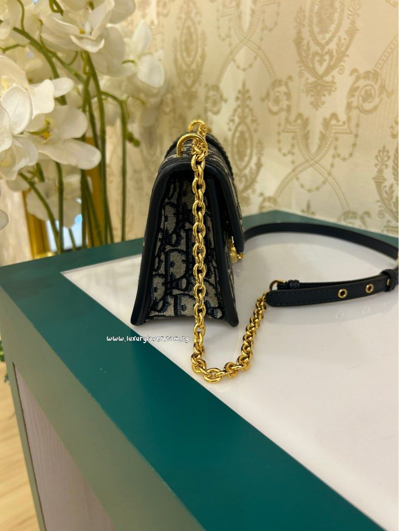 Thumbnail: LNIB Dior Montaigne 30 East West Bag with Chain Blue Oblique