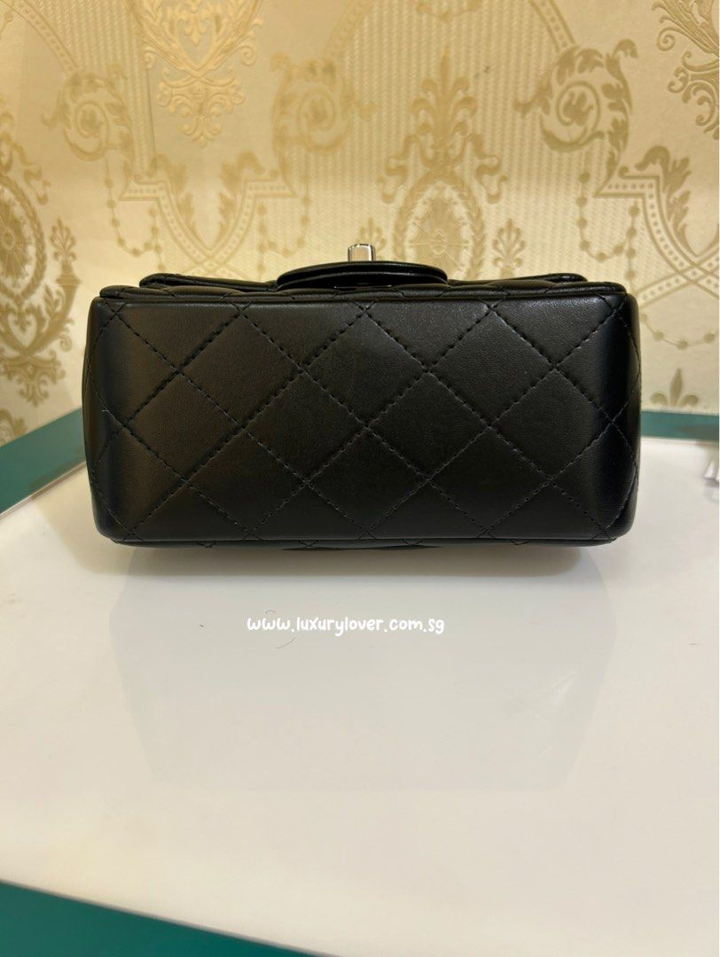 Thumbnail: BNIB Chanel Classic Mini Square Flap Black Lamb SHW