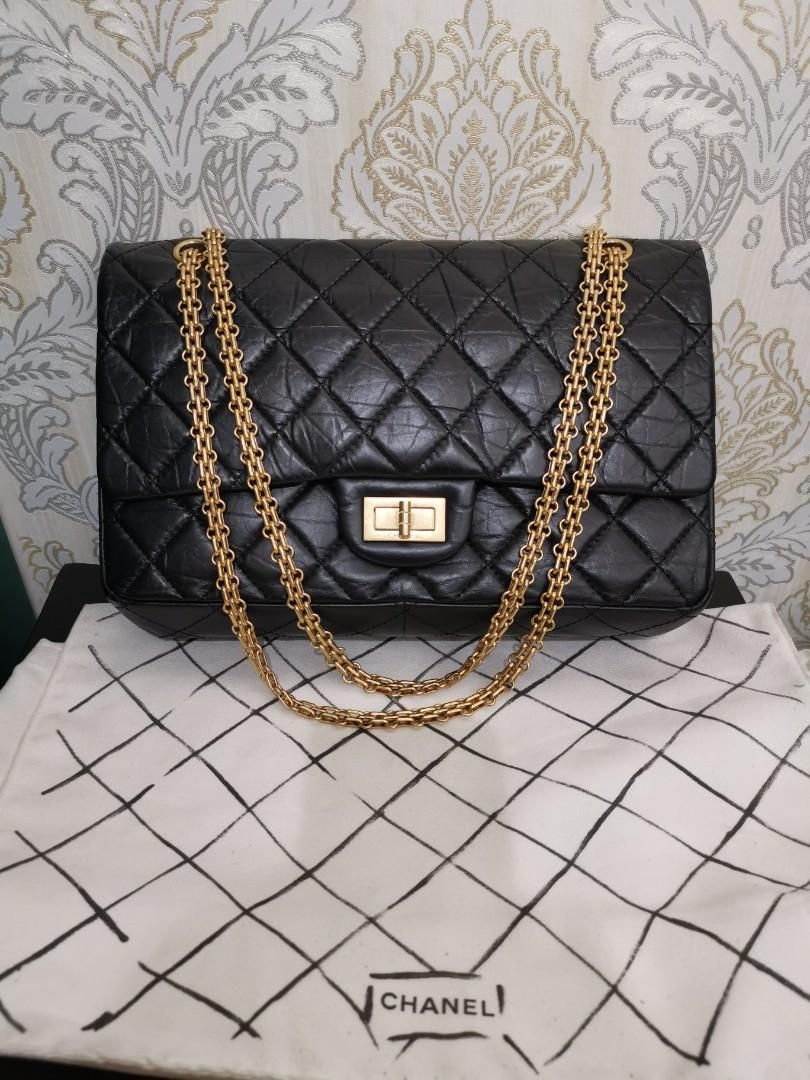 #23 Like New Chanel Reissue 2.55 227 Black Distressed Calf with GHW