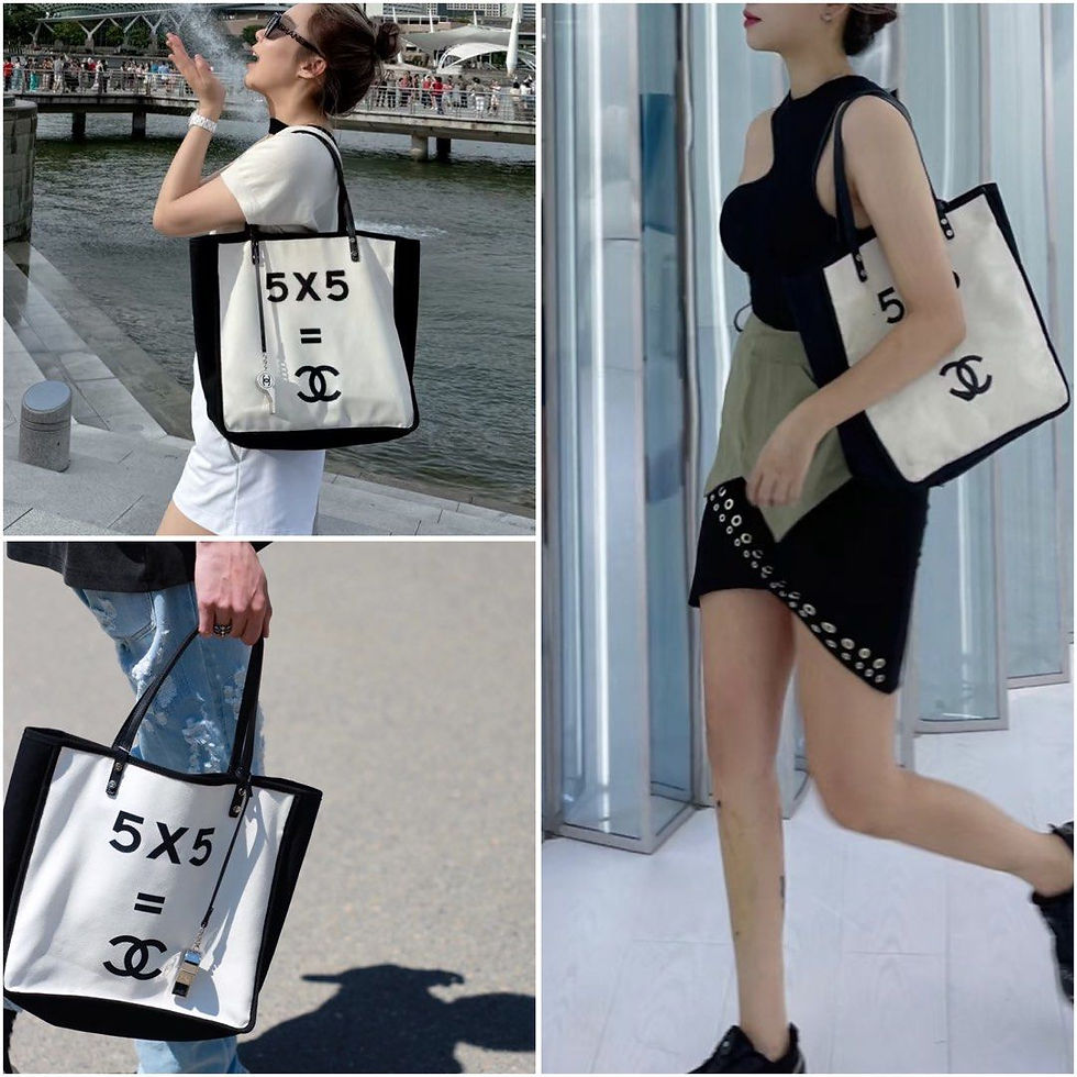 Thumbnail: Chanel 5 x 5 Bag Small Shopping Tote White Printed Canvas & Calf(CashS$1,350)