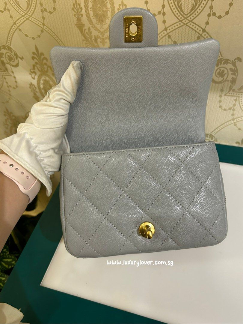Thumbnail: Chanel 24P Sweet Heart Mini Flap Grey Caviar GHW