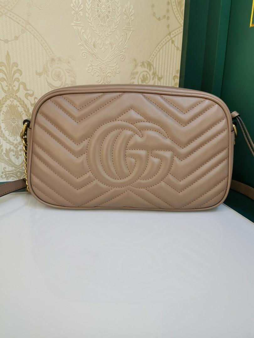 Thumbnail: Like New Gucci Marmont Camera Small matelasse Shoulder Bag dusty pink Calf GHW