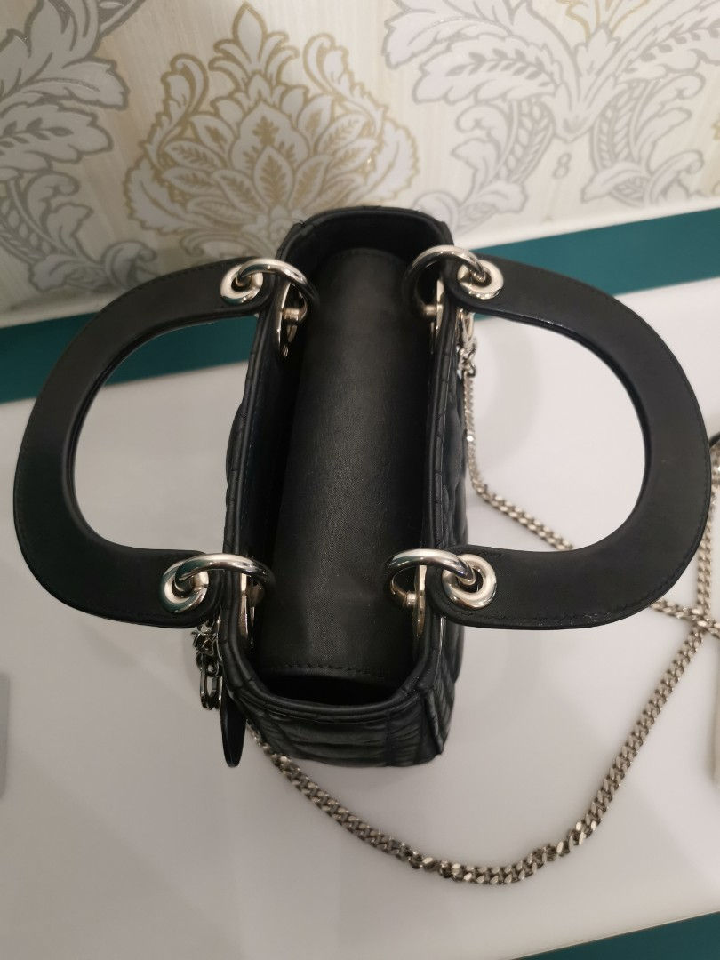 Thumbnail: Like New Lady Dior Mini Chain Strap Metallic Black Calfskin with SHW