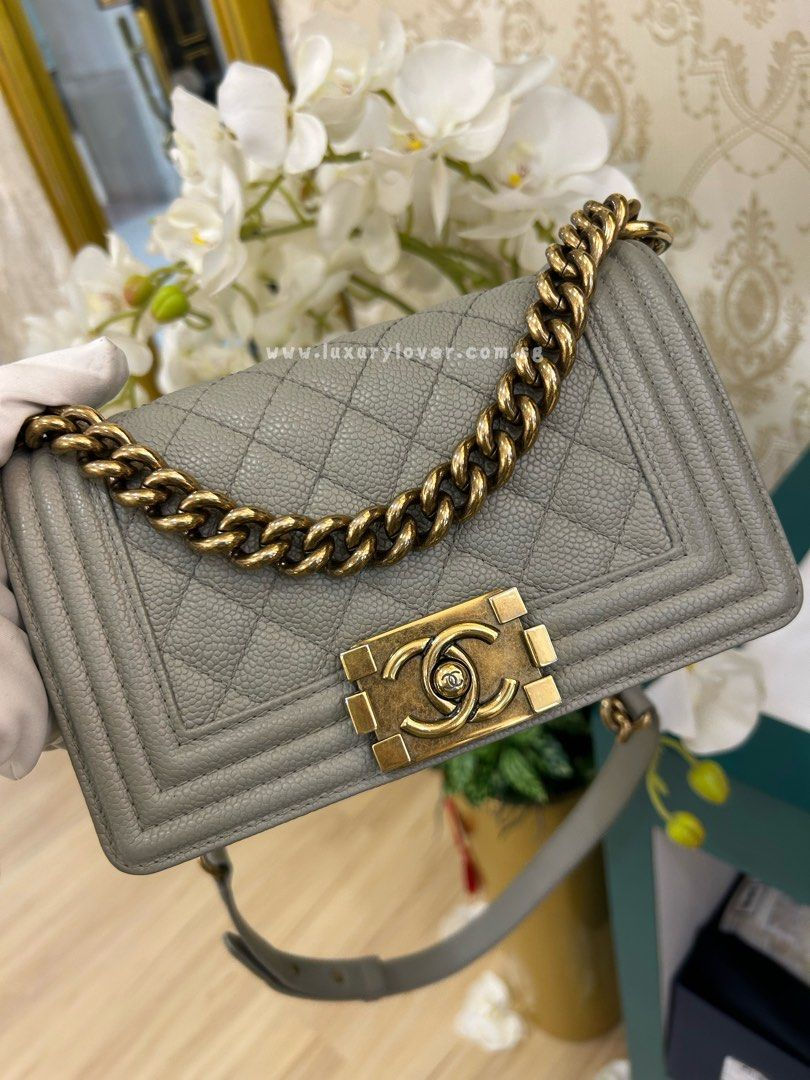 Thumbnail: #19 LNIB Chanel Boy Small Grey Caviar aged GHW