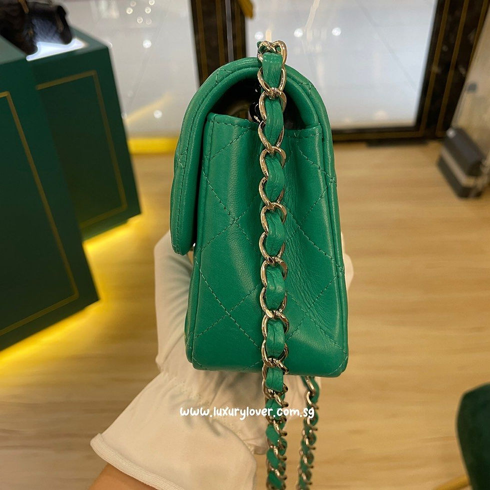 Thumbnail: #16 Like New Chanel Classic Mini Rectangular Flap Green Lamb SHW