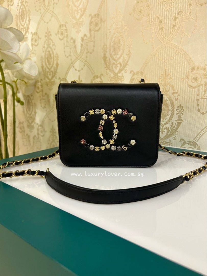 Thumbnail: #30 Like New Chanel Astro Logo Flap Lucky Charms Black Lamb GHW