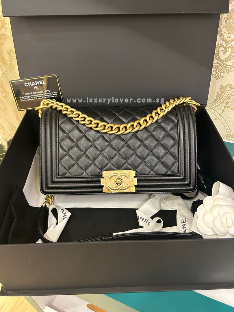 #29 LNIB Chanel Boy Old Medium Black Calf GHW