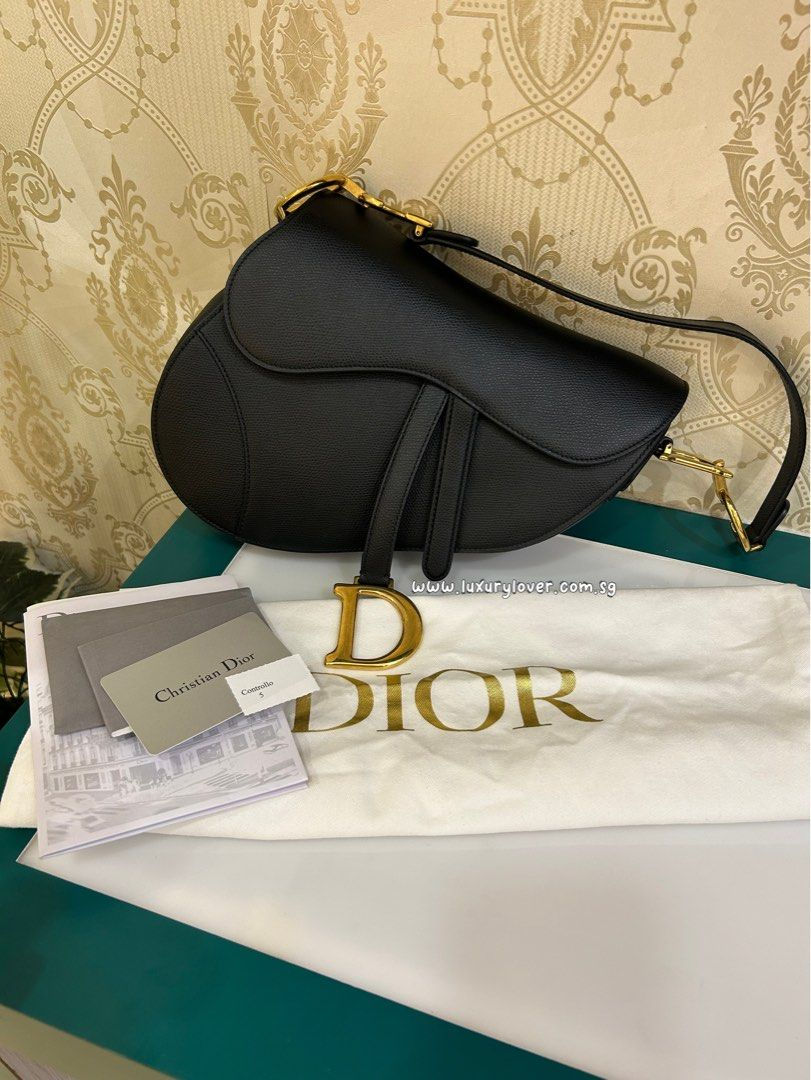 Like New Dior Saddle Bag Medium Black Grained Calf AGHW