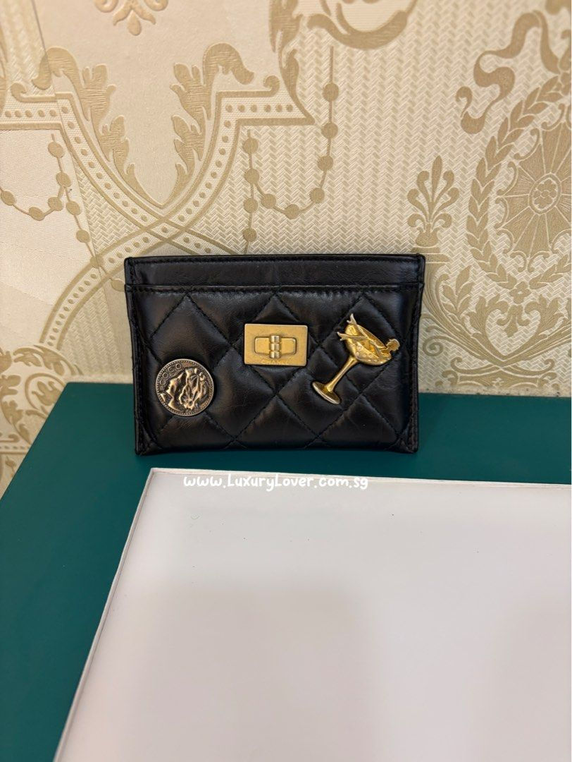 Chanel Quilted Lucky Charms Reissue Card Holder Black Aged Calf(CashS$450)