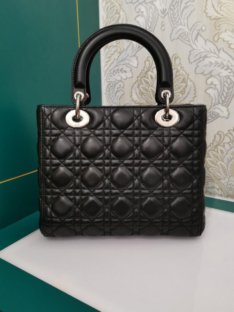 Thumbnail: Almost New Lady Dior Black Medium Lamb with SHW