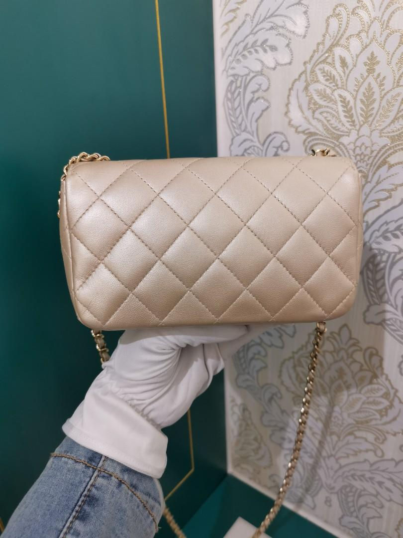 Thumbnail: #23 Like New Chanel Extra Mini rectangular Champagne Gold Lamb with GHW