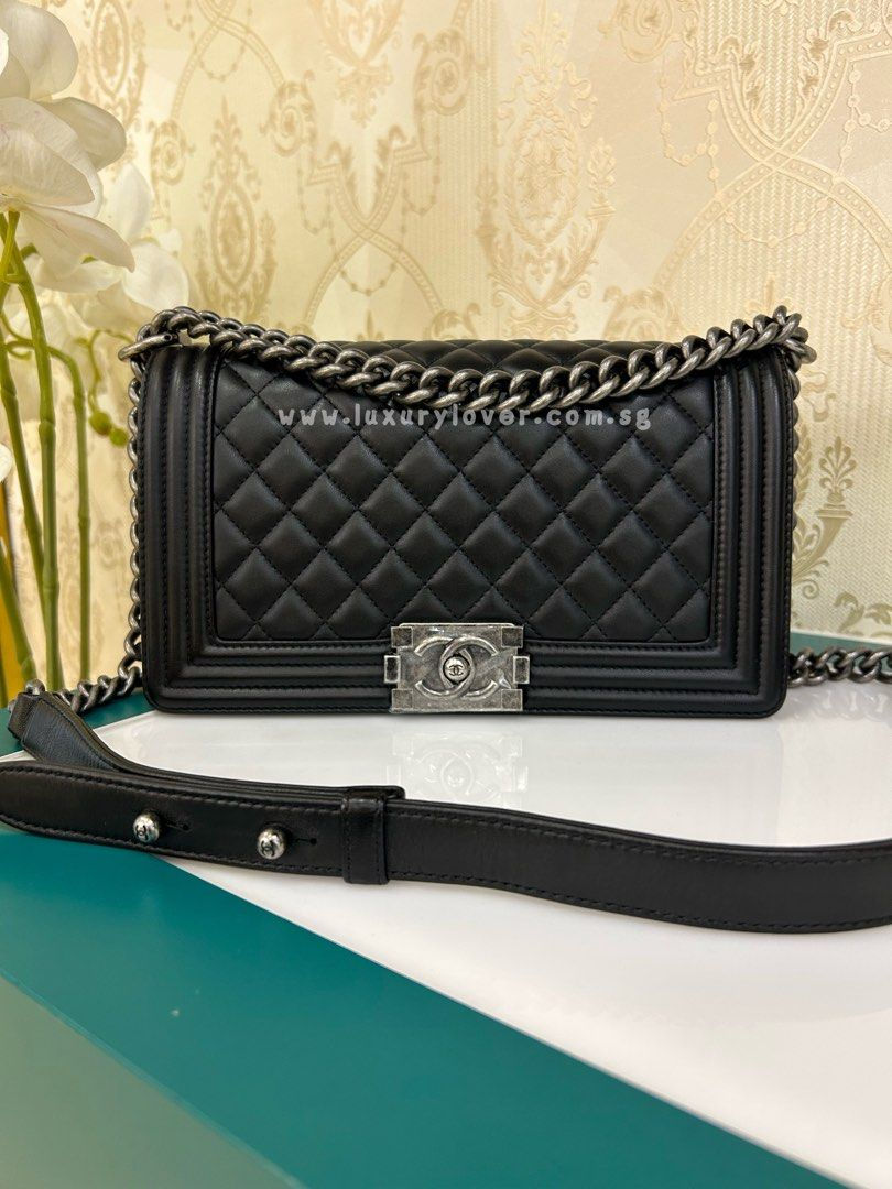 Thumbnail: #23 LNIB Chanel Boy Old Medium Black Lamb RHW