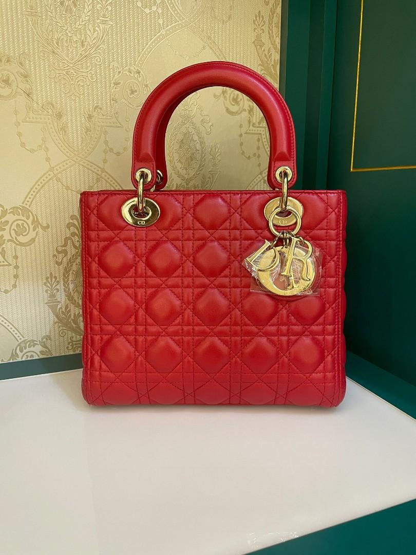 Thumbnail: Brand New Lady Dior Medium Red Lamb Light GHW
