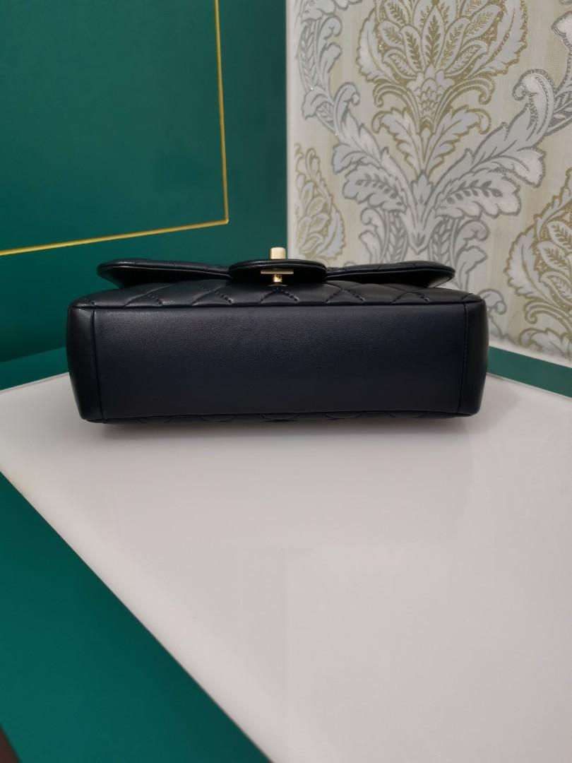 Thumbnail: #21 Almost New Chanel quilted Diana Flap Deep Blue Lamb with Matte GHW