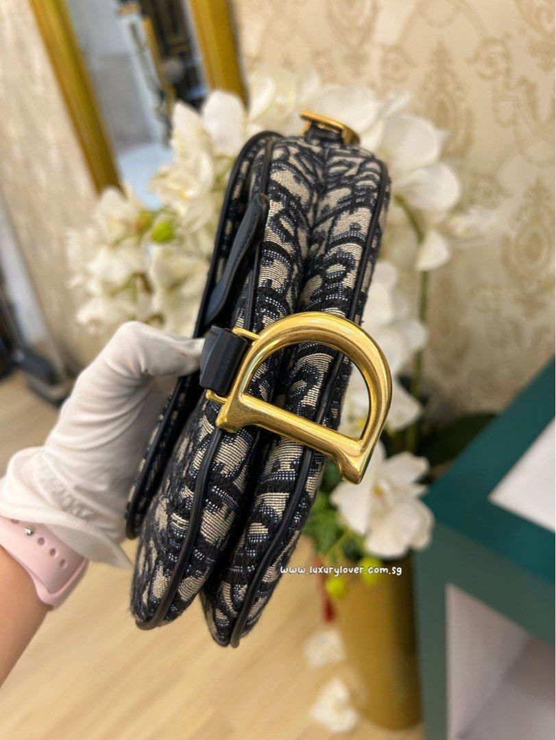 Thumbnail: Like New Dior Saddle Mini Blue Oblique Jacquard GHW