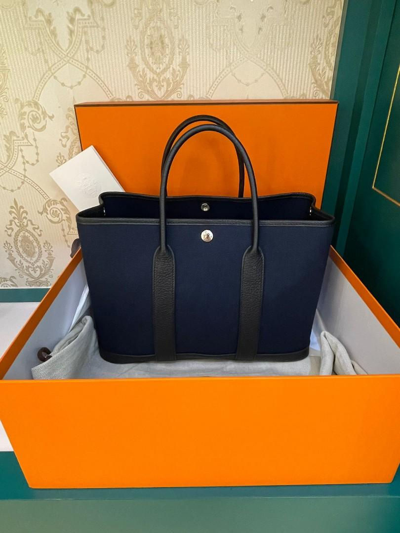 BNIB Hermes Garden Party 30 Blue Marine/Black PHW