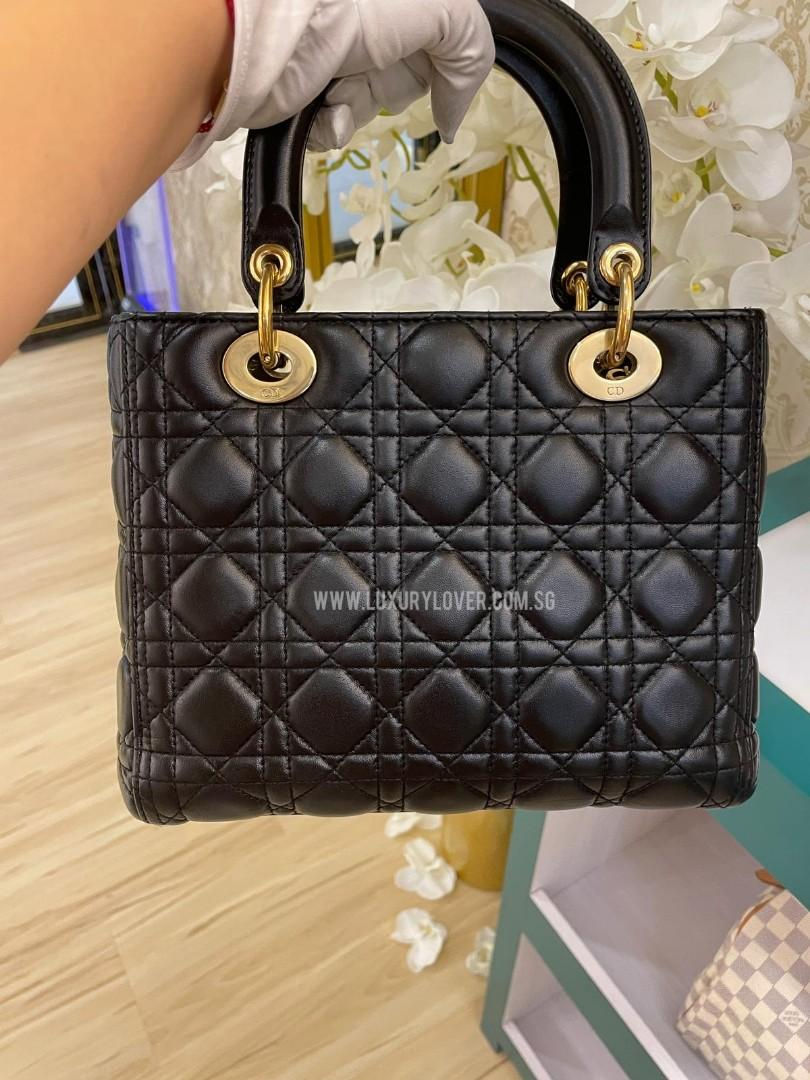 Thumbnail: Excellent Lady Dior Medium Black Lamb GHW