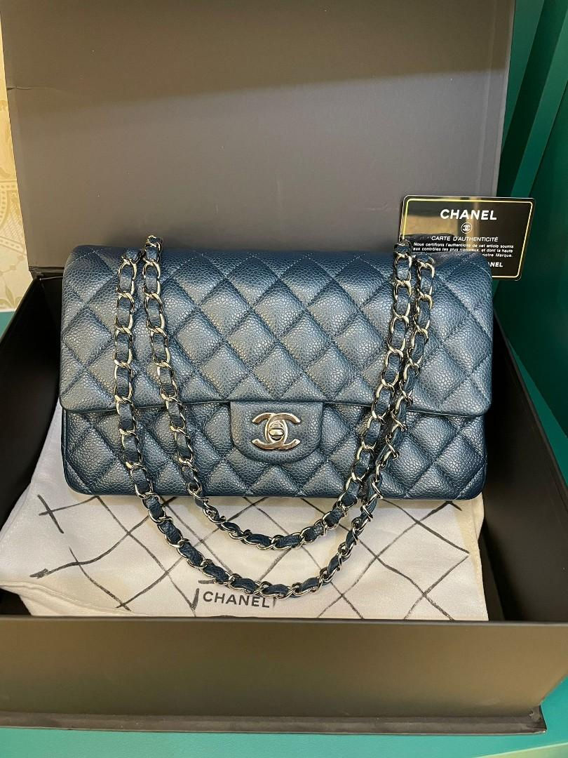 #20 Chanel Classic Double Flap Medium Pearly Blue Caviar SHW